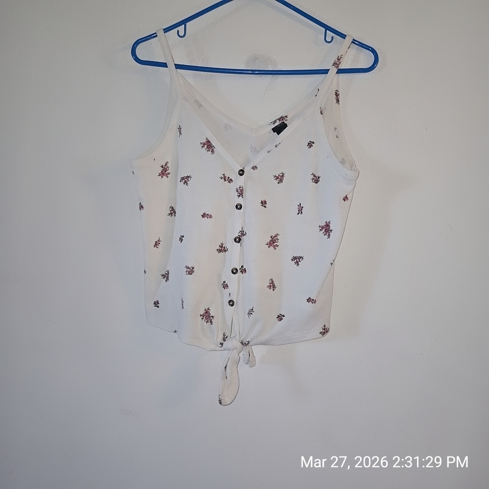 wild fable White Floral Tie-Front Button Cami